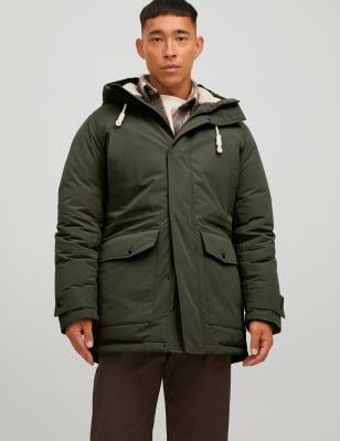 

Mens JACK & JONES Padded Hooded Parka Jacket - Green, Green