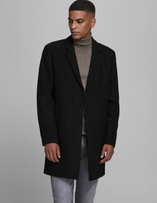 

Mens JACK & JONES Revere Overcoat - Black, Black