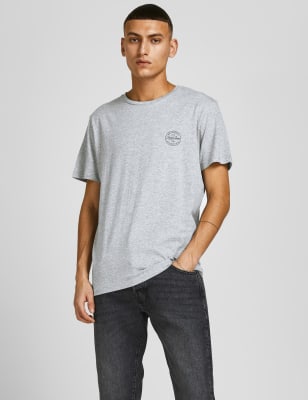 

Mens JACK & JONES Pure Cotton Crew Neck T-Shirt - Grey Mix, Grey Mix