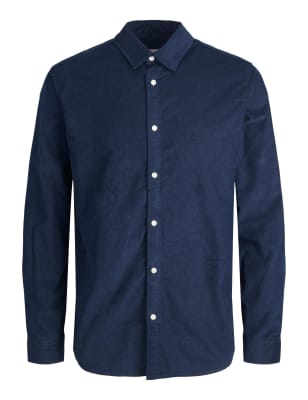 

Mens JACK & JONES Pure Cotton Corduroy Oxford Shirt - Navy, Navy