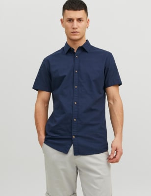 mens jack & jones slim fit cotton rich oxford shirt - navy, navy