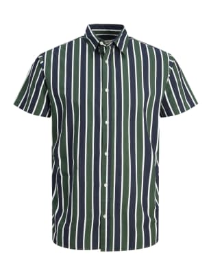 

Mens JACK & JONES Pure Cotton Striped Oxford Shirt - Green, Green