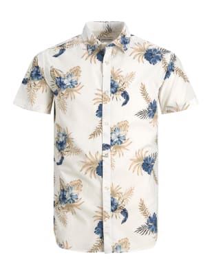 

Mens JACK & JONES Slim Fit Pure Cotton Floral Oxford Shirt - Grey Mix, Grey Mix
