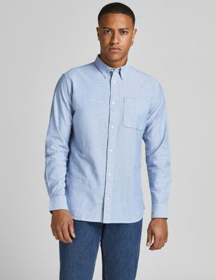 mens jack & jones cotton rich oxford shirt - blue