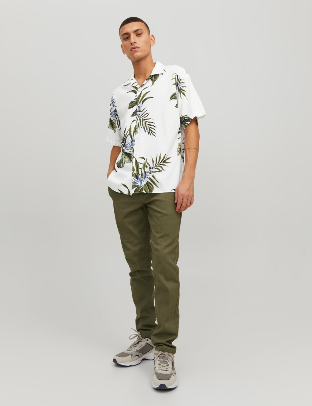 Cotton Rich Leaf Print Cuban Collar Shirt image 4