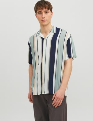 Striped Cuban Collar Oxford Shirt
