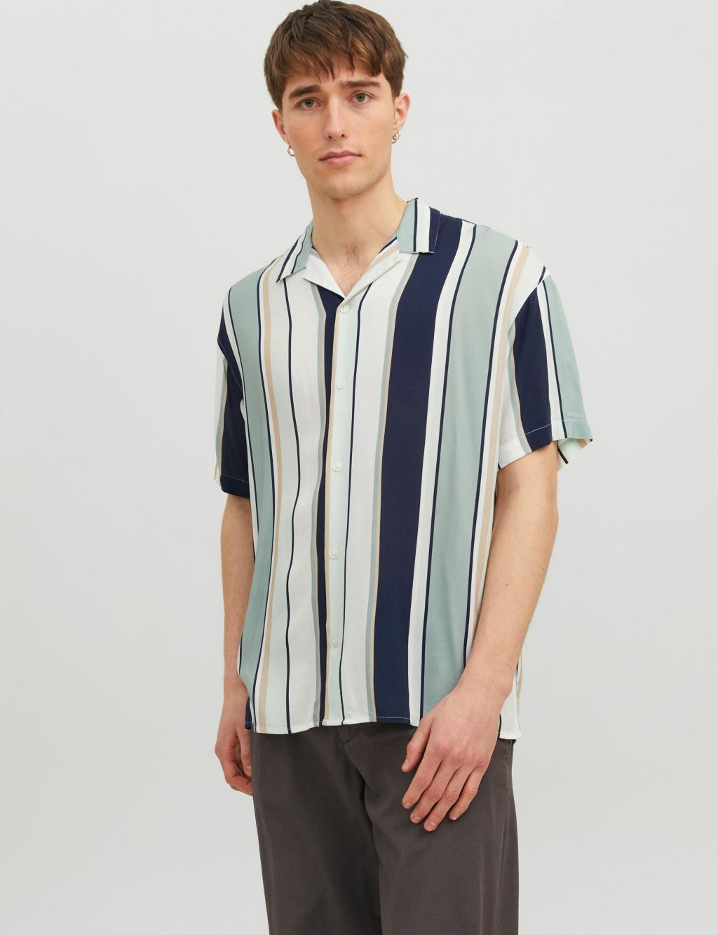 Striped Cuban Collar Oxford Shirt image 1