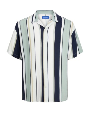 Striped Cuban Collar Oxford Shirt
