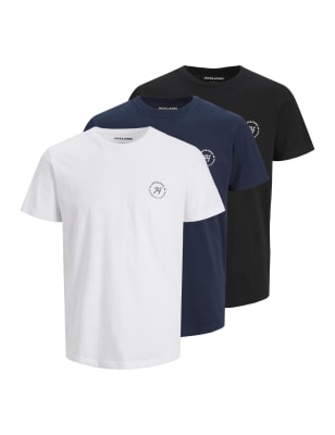 

Mens JACK & JONES 3er-Pack T-Shirts aus reiner Baumwolle mit Rundhalsausschnitt - White Mix, White Mix