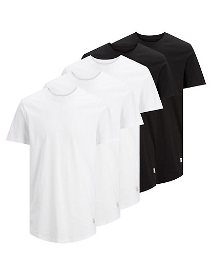 jack & jones 5pk pure cotton crew neck t-shirts - m - white mix, white mix