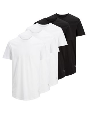 Jack & Jones Mens 5pk Pure Cotton Crew Neck T-Shirts - White Mix, White Mix