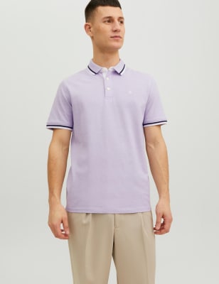 

Mens JACK & JONES Pure Cotton Tipped Polo Shirt - Purple, Purple