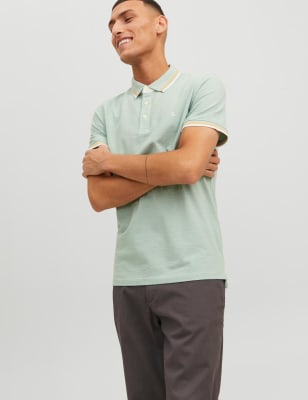 

Mens JACK & JONES Pure Cotton Tipped Polo Shirt - Green Mix, Green Mix