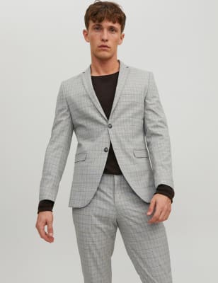 

Mens JACK & JONES Checked Single Breasted Blazer - Grey, Grey