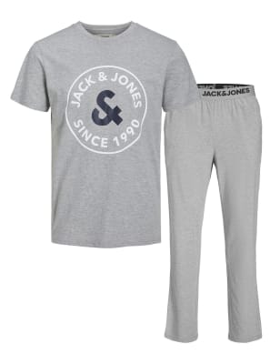 

Mens JACK & JONES Cotton Rich Logo Print Pyjama Set - Grey, Grey