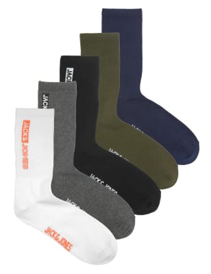 

Mens JACK & JONES 5pk Cotton Rich Socks - Navy, Navy