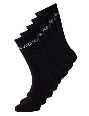 Jack & Jones Mens 5pk Cotton Rich Socks - Black, Black,White