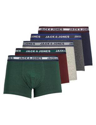 Jack & Jones Mens 5pk Cotton Rich Trunks - XXL - Multi, Multi