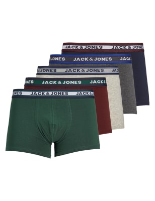 Jack & Jones Mens 5pk Cotton Rich Trunks - Multi, Multi