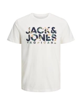 Pure Cotton Logo Print Crew Neck T-Shirt