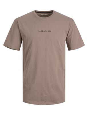 

Mens JACK & JONES Pure Cotton Slogan Crew Neck T-Shirt - Taupe, Taupe