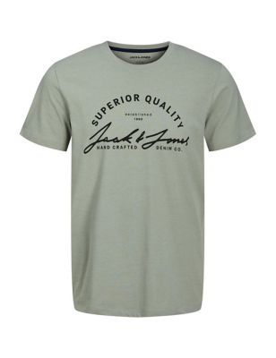 

Mens JACK & JONES Cotton Rich Logo Graphic Crew Neck T-Shirt - Grey, Grey