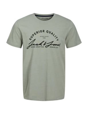

Mens JACK & JONES T-Shirt mit hohem Baumwollanteil, Rundhalsausschnitt und Logo-Grafik - Grey, Grey