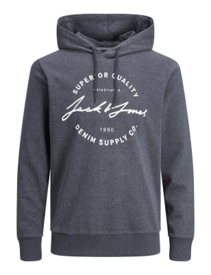 

JACK & JONES Sudadera con capucha de algodón con gráfico de logotipoMens - Navy, Navy