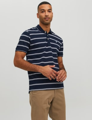 

Mens JACK & JONES Pure Cotton Striped Tipped Polo Shirt - White Mix, White Mix