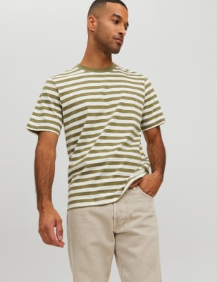 Cotton Rich Striped Crew Neck T-Shirt