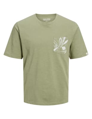 

Mens JACK & JONES Pure Cotton Crew Neck T-Shirt - Green, Green