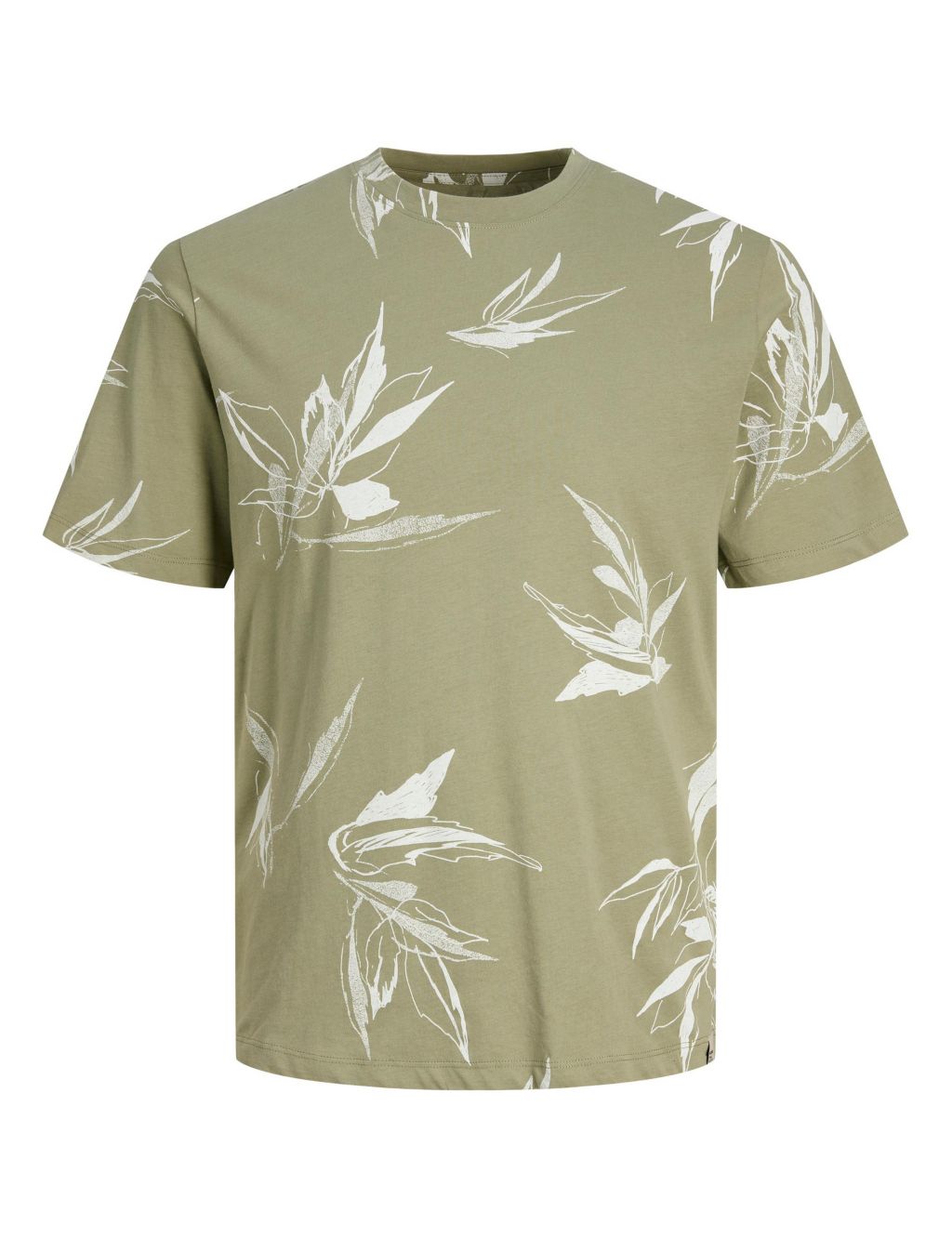 Pure Cotton Leaf Print Crew Neck T-Shirt