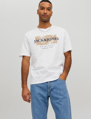 

Mens JACK & JONES T-Shirt aus reiner Baumwolle mit Rundhalsausschnitt und Logo-Grafik - White, White