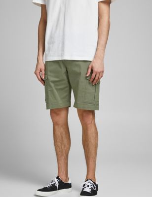 mens jack & jones cotton rich cargo shorts - khaki