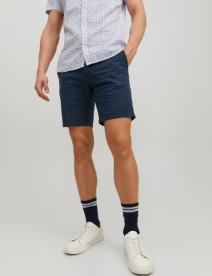 

Mens JACK & JONES Cotton Rich Chino Shorts With Linen - Navy, Navy