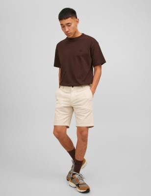 mens jack & jones cotton rich chino shorts with linen - grey, grey