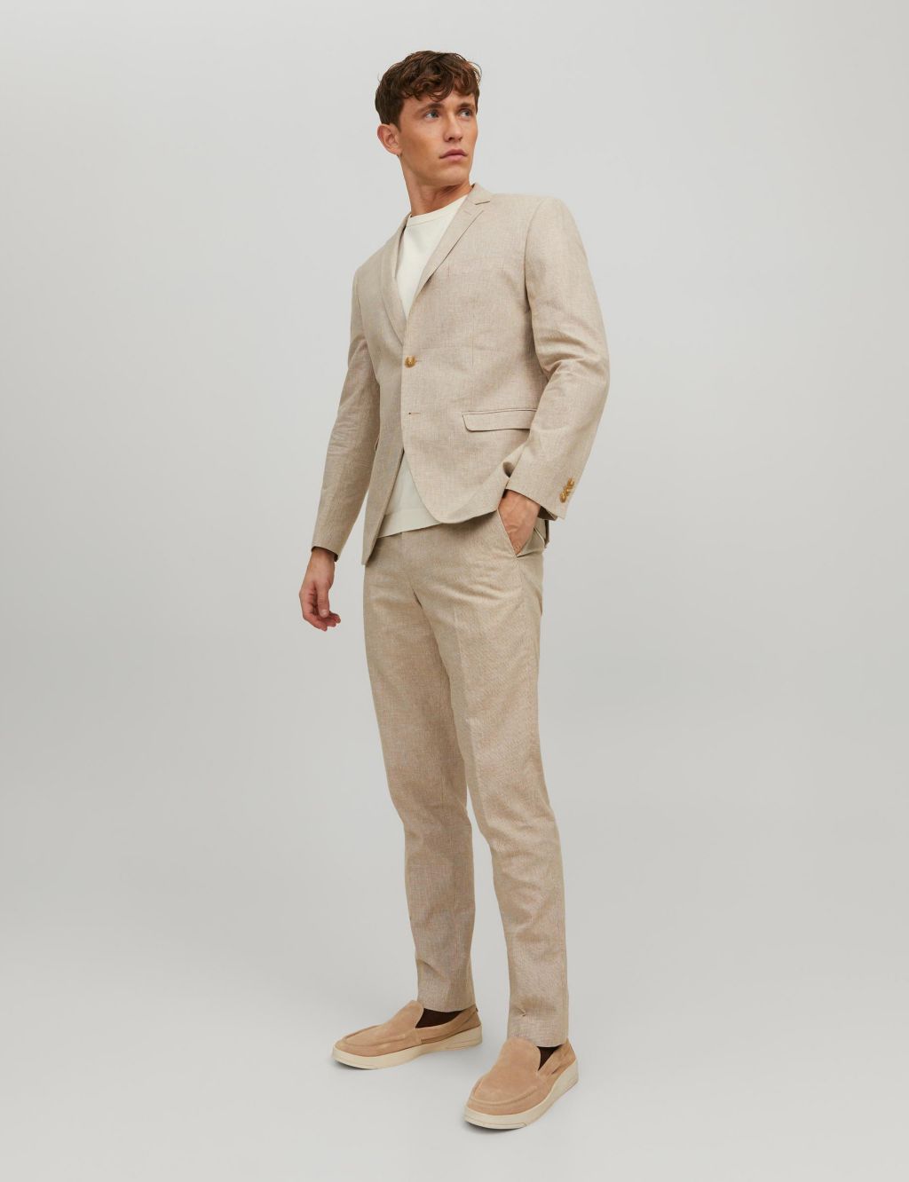 Slim Fit Linen Rich Single Pleat Trousers image 1
