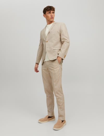 Slim Fit Linen Rich Single Pleat Trousers