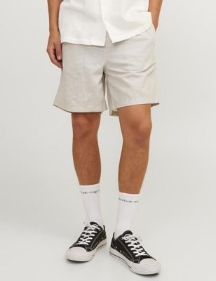 Jack & Jones Mens Linen Blend Shorts - Beige, Beige,Navy
