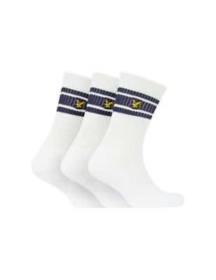 Lyle & Scott Mens 3pk Striped Logo Cotton Rich Sports Socks - White Mix, White Mix