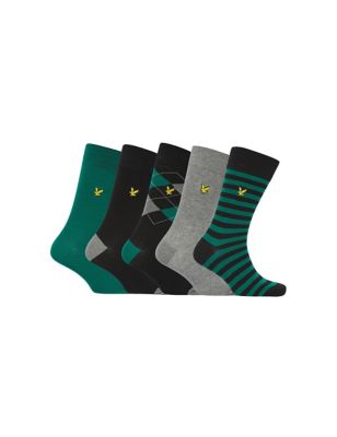 Lyle & Scott Men's 5pk Assorted Cotton Rich Socks - Green Mix, Green Mix