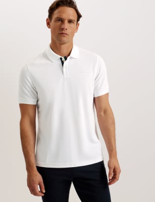 Ted Baker Men's Pique Polo Shirt - White, White,Navy