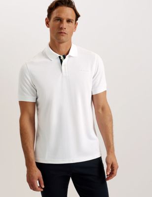 Ted Baker Mens Pique Polo Shirt - White, White,Navy