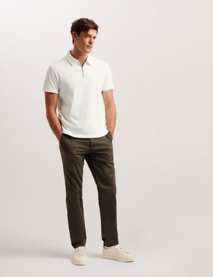 Ted Baker Men's Pure Cotton Textured Half Zip Polo Shirt - White, White,Navy