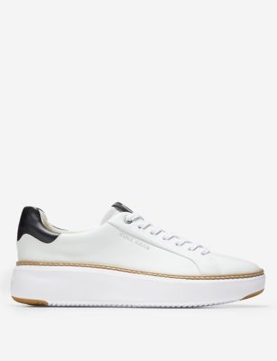 Cole Haan Women's Grandpro Topspin Leather Lace Up Trainers - 4 - White, White,Black,White Mix