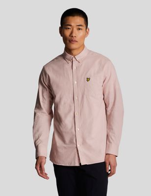 Lyle & Scott Mens Cotton Linen Blend Oxford Shirt - Pink Mix, Pink Mix