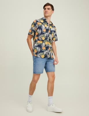 

Mens JACK & JONES Cotton Rich Hawaiian Shirt - Blue Mix, Blue Mix