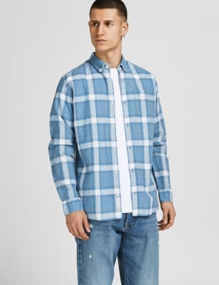 

Mens JACK & JONES Slim Fit Cotton Rich Check Shirt - Blue Mix, Blue Mix