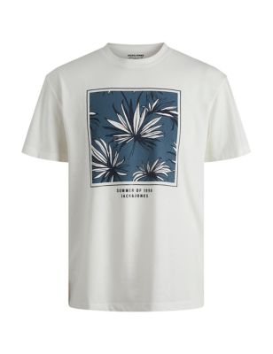 

Mens JACK & JONES Cotton Blend Floral Graphic T-Shirt - White Mix, White Mix