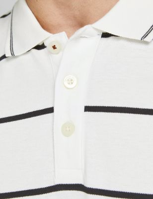 

Mens JACK & JONES Cotton Rich Striped Polo Shirt - White Mix, White Mix